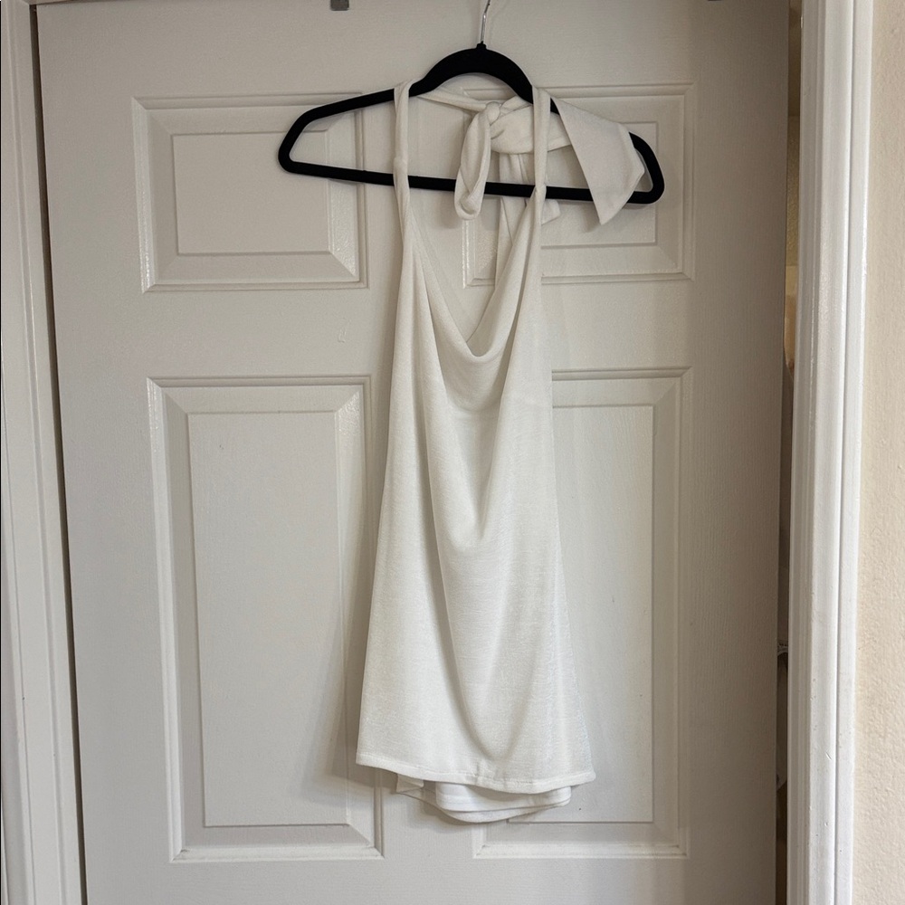 White Halter Mini Dress Low Back